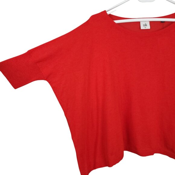NWT CABI #5279 Sweater XS Cartwheel Pullover True Red Oversized Boxy Cotton Knit - Picture 7 of 12